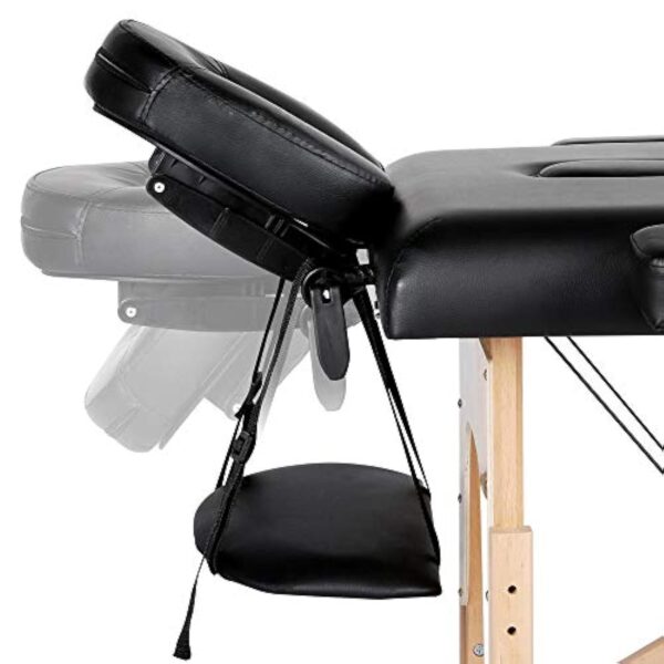Yaheetech Table de Massage Pliable 2 Zones 213 x 82 X 85.5 cm Lit de Massage Portable Réglable en Hauteur avec Repose-tête et Accoudoirs pour Thérapie Salon Massage Noir – Image 7