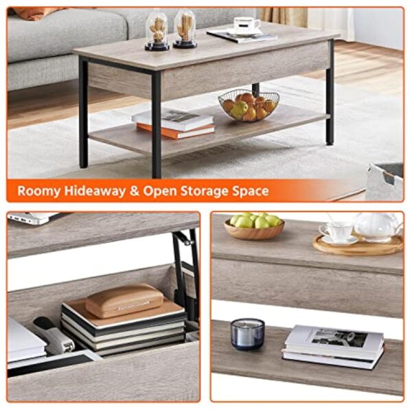 Yaheetech Table Basse avec Plateau Relevable Table de Salon avec Compartiment Caché en Bois MDF Gris 104,5X 49,5 x 47 cm – Image 8