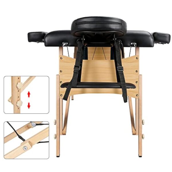 Yaheetech Table de Massage Mobile à 2 Zones - Hauteur réglable - Pieds en Bois et Sac de Transport - Pliable - 70 cm de Large - 213 x 92 cm – Image 8