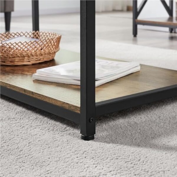 Yaheetech Table Basse Salon Désign Industriel Grand Plateau 100 x 50 x 45 cm Pieds réglables Bout de Canapé en Bois Brun Rustique – Image 9
