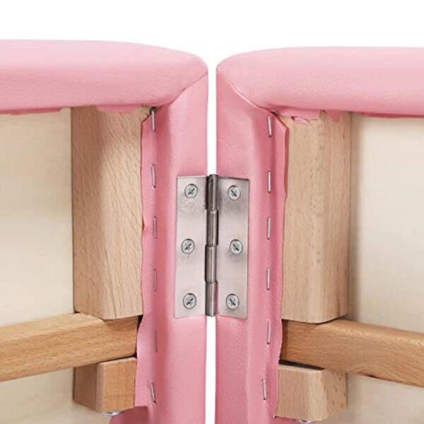 Yaheetech Table de Massage Pliante avec Pieds en Bois Lit de Massage avec Appui-tête et Accoudoirs Réglables en Hauteur 60 cm de Large Rose – Image 9