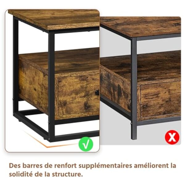 Yaheetech Table Basse de Salon avec 2 Tiroirs, 2 Compartiments, Grand Espace de Rangement, Étagère Ouverte en Bois MDF Industrielle, 100 × 48 × 46 cm, Brun Rustique pour Salon Chambre Bureau – Image 10
