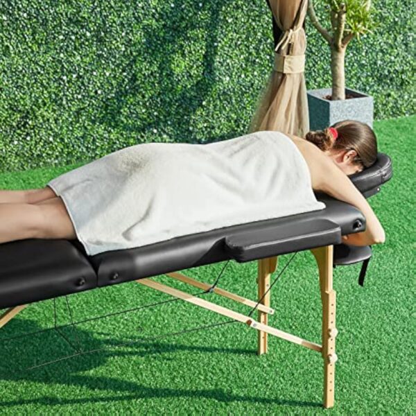 Yaheetech Table de Massage Portable Pliable à 2 Zones Charge 250 kg en Bois Hêtre Hauteur Réglable avec Appuie-tête Amovible Sac de Transport 213 x 60 cm/Noir – Image 10
