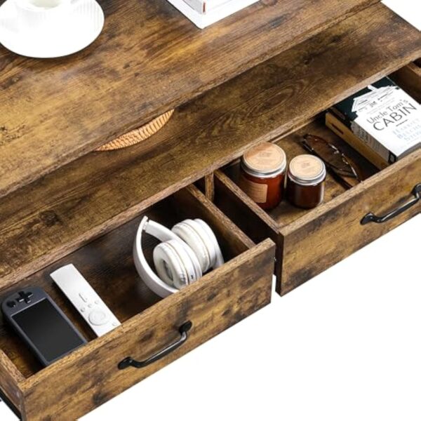 Yaheetech Table Basse de Salon avec 2 Tiroirs, 2 Compartiments, Grand Espace de Rangement, Étagère Ouverte en Bois MDF Industrielle, 100 × 48 × 46 cm, Brun Rustique pour Salon Chambre Bureau – Image 11