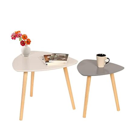mymai Ensemble Table Basse, Bois d'ingénierie, Gris/Blanc, 555545cm + 404040cm