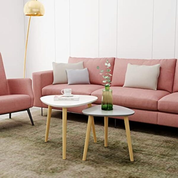 mymai Ensemble Table Basse, Bois d'ingénierie, Gris/Blanc, 555545cm + 404040cm – Image 3
