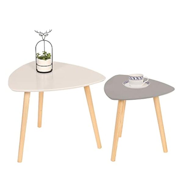 mymai Ensemble Table Basse, Bois d'ingénierie, Gris/Blanc, 555545cm + 404040cm – Image 6
