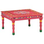 vidaXL Table Basse Rose Bois de manguier Massif Peint à la Main