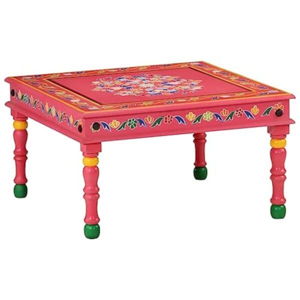 vidaXL Table Basse Rose Bois de manguier Massif Peint à la Main