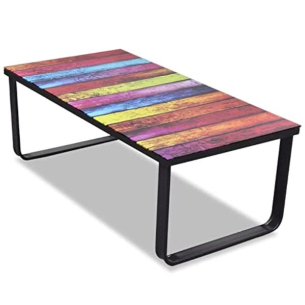 vidaXL Table Basse avec Impression d'arc-en-Ciel Dessus en Verre Meuble Salon