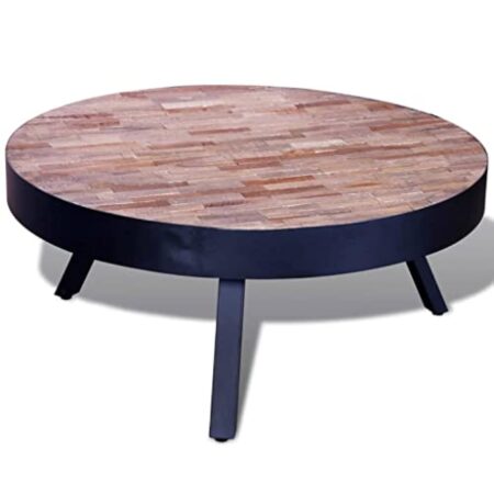 vidaXL Table Basse Ronde en Teck Recyclé Table de Canapé Table de Salon Séjour