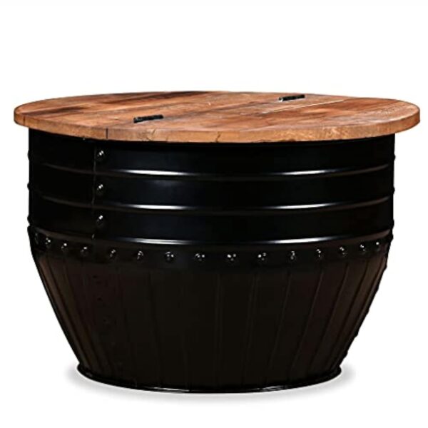 vidaXL Table Basse Table d'Appoint Table de Canapé Salon Meuble de Salle de Séjour Maison Intérieur Bois de Récupération Massif Forme de Baril Noir – Image 2