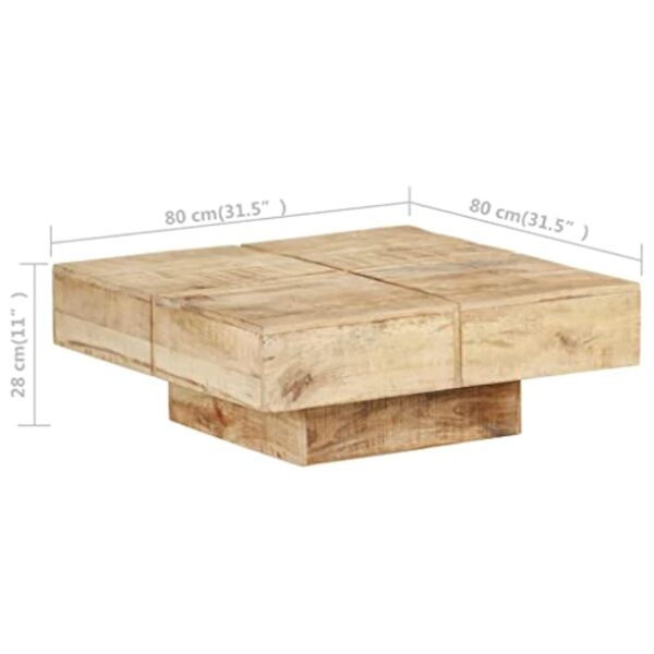 vidaXL Table Basse Table d'Appoint Table de Canapé Meuble de Salon Bout de Canapé Salle de Séjour Maison Intérieur 80x80x28 cm Bois de Manguier Massif – Image 3
