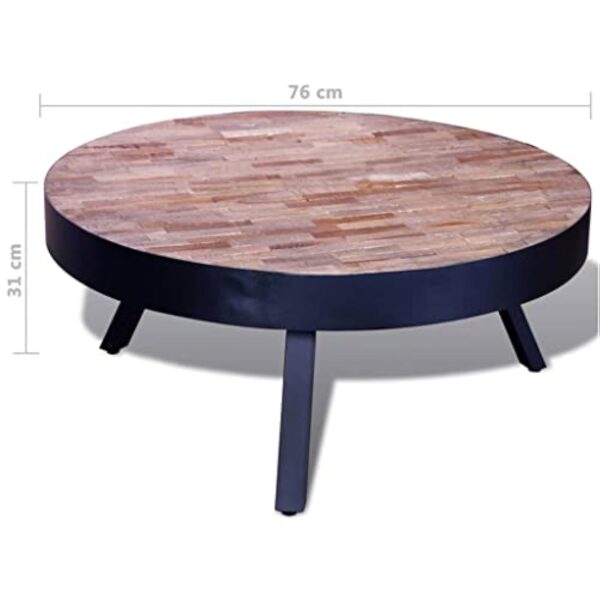 vidaXL Table Basse Ronde en Teck Recyclé Table de Canapé Table de Salon Séjour – Image 3