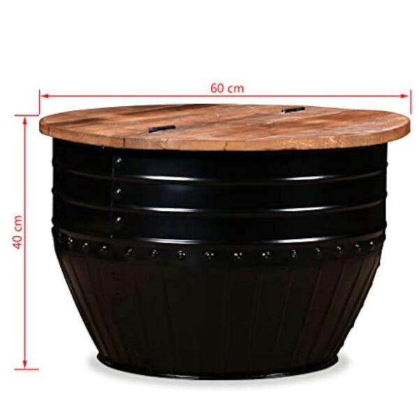 vidaXL Table Basse Table d'Appoint Table de Canapé Salon Meuble de Salle de Séjour Maison Intérieur Bois de Récupération Massif Forme de Baril Noir – Image 3