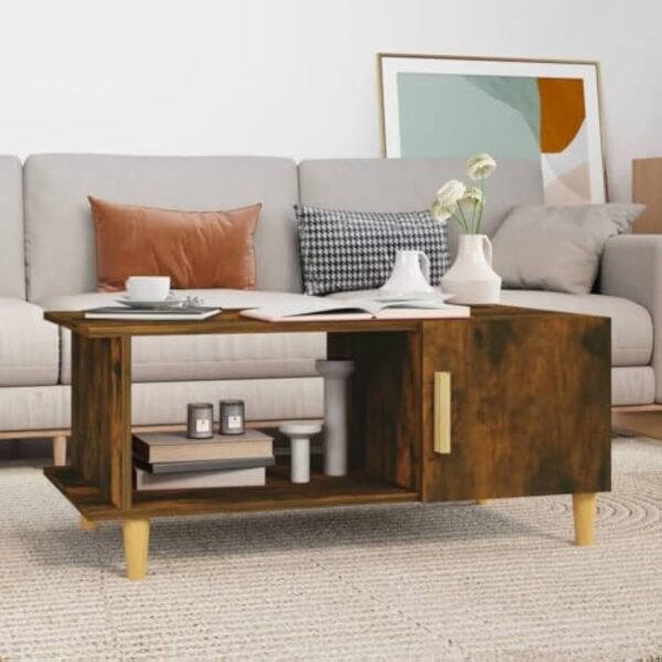 vidaXL Table Basse Table d'Appoint Bout de Canapé Table de Salon Meuble de Salon Salle de Séjour Intérieur Chêne Fumé 90x50x40 cm Bois d'Ingénierie – Image 3