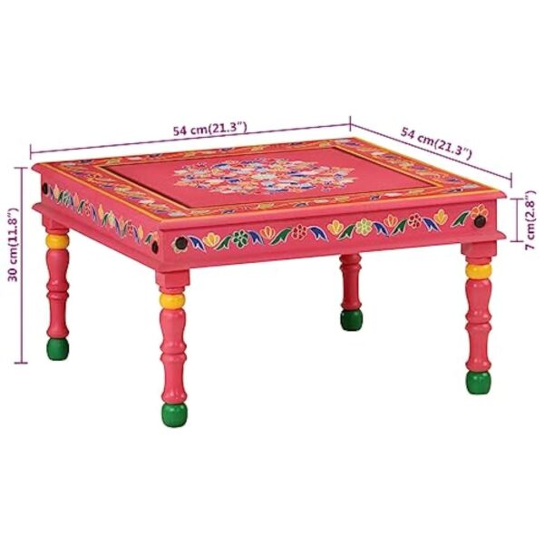 vidaXL Table Basse Rose Bois de manguier Massif Peint à la Main – Image 3