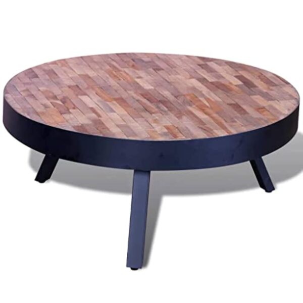 vidaXL Table Basse Ronde en Teck Recyclé Table de Canapé Table de Salon Séjour – Image 4