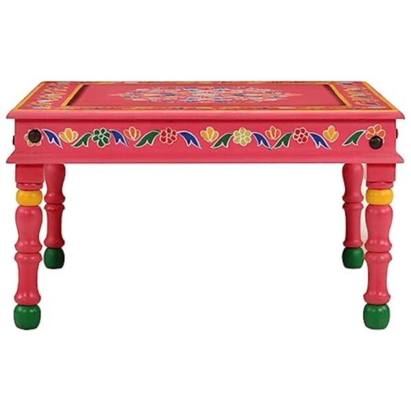 vidaXL Table Basse Rose Bois de manguier Massif Peint à la Main – Image 4