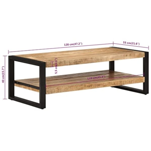 vidaXL Table Basse 120x55x40 cm Bois de manguier Massif – Image 5
