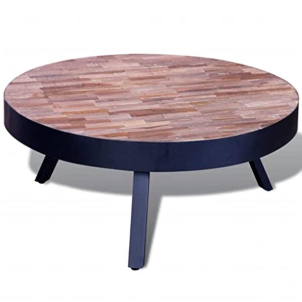 vidaXL Table Basse Ronde en Teck Recyclé Table de Canapé Table de Salon Séjour – Image 6