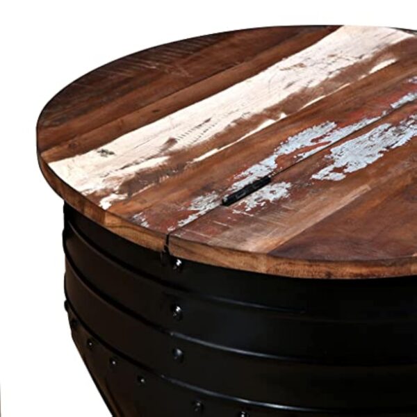 vidaXL Table Basse Table d'Appoint Table de Canapé Salon Meuble de Salle de Séjour Maison Intérieur Bois de Récupération Massif Forme de Baril Noir – Image 7