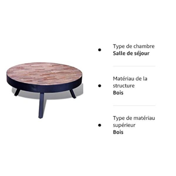 vidaXL Table Basse Ronde en Teck Recyclé Table de Canapé Table de Salon Séjour – Image 8