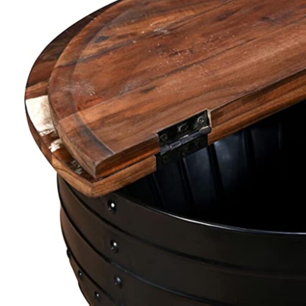 vidaXL Table Basse Table d'Appoint Table de Canapé Salon Meuble de Salle de Séjour Maison Intérieur Bois de Récupération Massif Forme de Baril Noir – Image 8
