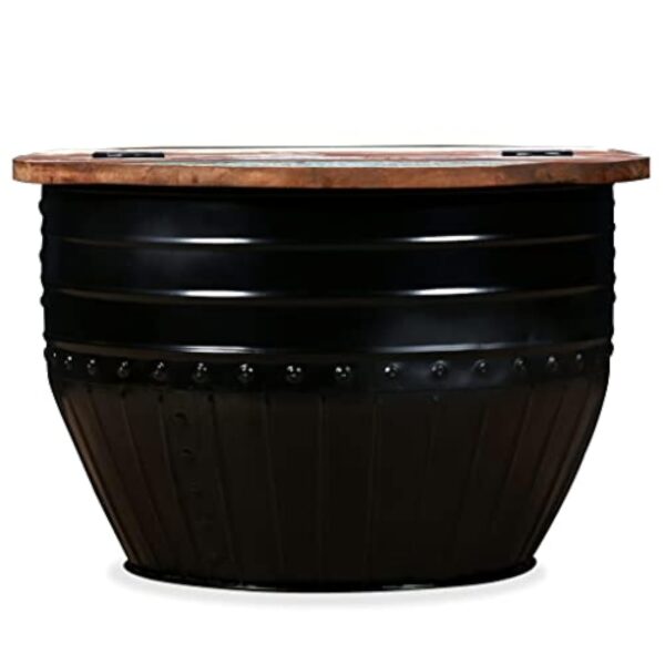 vidaXL Table Basse Table d'Appoint Table de Canapé Salon Meuble de Salle de Séjour Maison Intérieur Bois de Récupération Massif Forme de Baril Noir – Image 9