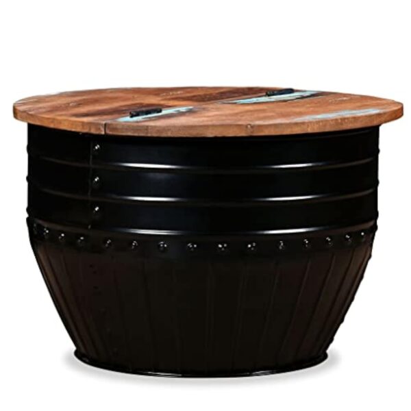 vidaXL Table Basse Table d'Appoint Table de Canapé Salon Meuble de Salle de Séjour Maison Intérieur Bois de Récupération Massif Forme de Baril Noir – Image 10