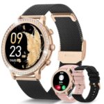 AIMIUVEI Montre Connectée Femme avec Appel Bluetooth 5.3, 1.32" Smartwatch Diamant 3 Bracelets, Fréquence Cardiaque, Sommeil, Fonction Féminine, SpO2, IP68, Podomètre pour Android iOS Or Noir Cadeau