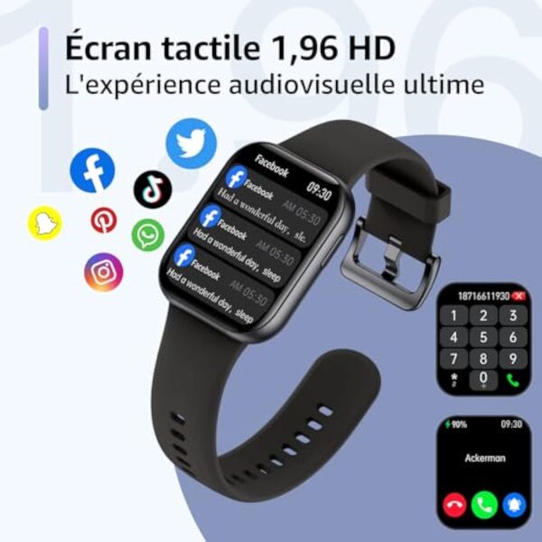 ASWEE Montre Connectée Femme Homme, 1,96" Full Touch Smartwatch avec Répondre/Numéroter, 147+ Modes Sportifs, Compteur de Calories, Montre Connectee avec Fréquence Cardiaque pour Android iOS – Image 3