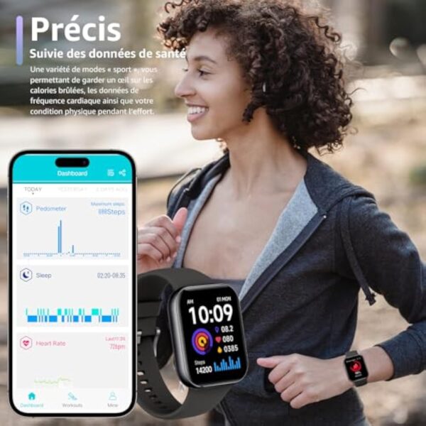 ASWEE Montre Connectée Femme Homme, 1,96" Full Touch Smartwatch avec Répondre/Numéroter, 147+ Modes Sportifs, Compteur de Calories, Montre Connectee avec Fréquence Cardiaque pour Android iOS – Image 4