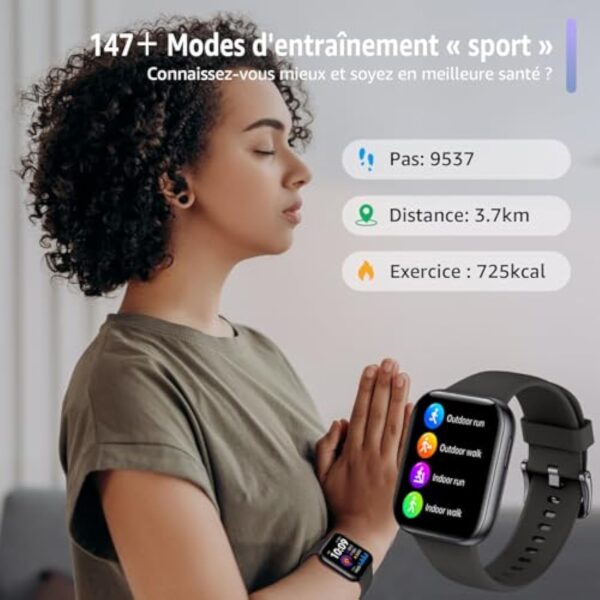 ASWEE Montre Connectée Femme Homme, 1,96" Full Touch Smartwatch avec Répondre/Numéroter, 147+ Modes Sportifs, Compteur de Calories, Montre Connectee avec Fréquence Cardiaque pour Android iOS – Image 5
