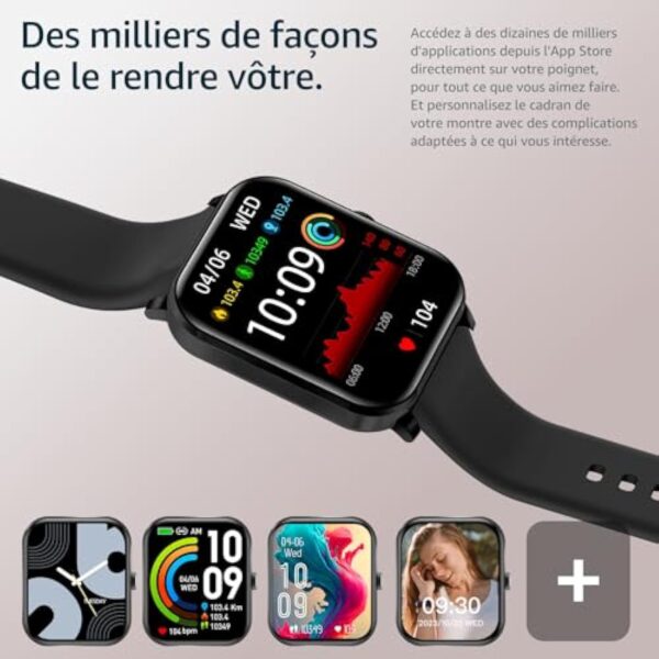 AcclaFit Montre Connectée pour Android iOS, 1.85" Full Touch Smart Watch avec Notifications, Répondre/Numéroter, Fréquence Cardiaque, Moniteur d'oxygène Sanguin, Compteur de Calories pour Homme Femme – Image 3