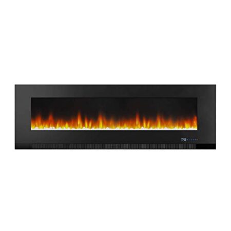 Amazon Basics Cheminée électrique murale chauffante à LED, courbe 3D, multicolore - 60" (152 cm) - avec télécommande, 1300 W, Noir