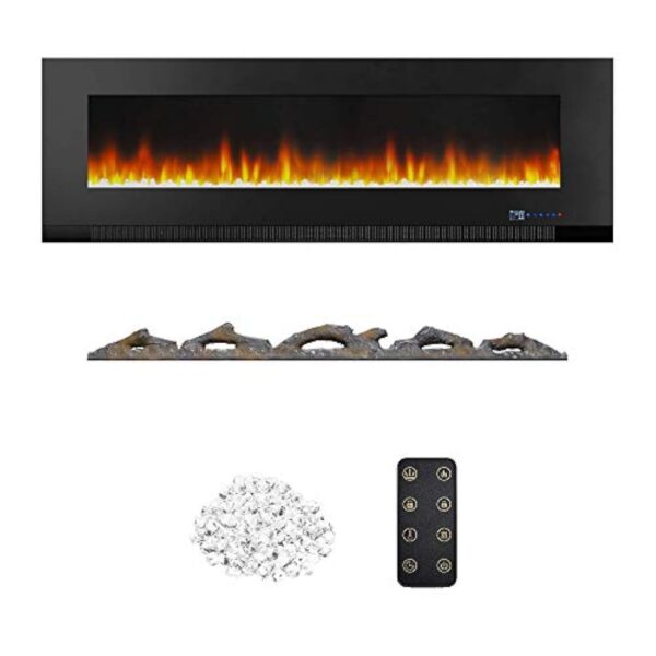 Amazon Basics Cheminée électrique murale chauffante à LED, courbe 3D, multicolore - 60" (152 cm) - avec télécommande, 1300 W, Noir – Image 3