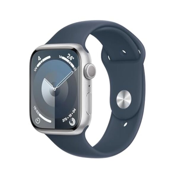 Apple Watch Series 9 (45 mm GPS) Smartwatch avec boîtier Aluminium Argent et Bracelet Sport Bleu Orage (M/L). Suivi de l’activité Physique, apps Oxygène sanguin et ECG, écran Retina Toujours activé – Image 2