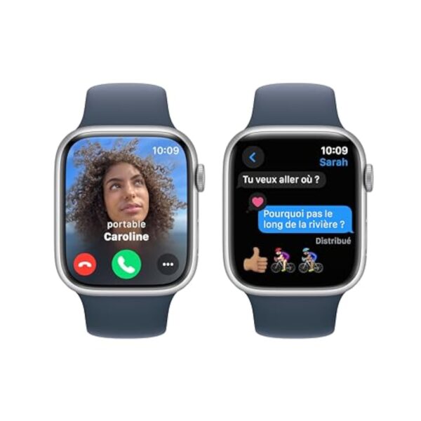Apple Watch Series 9 (45 mm GPS) Smartwatch avec boîtier Aluminium Argent et Bracelet Sport Bleu Orage (M/L). Suivi de l’activité Physique, apps Oxygène sanguin et ECG, écran Retina Toujours activé – Image 5