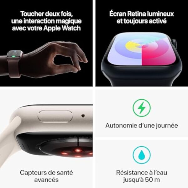 Apple Watch Series 9 (45 mm GPS) Smartwatch avec boîtier Aluminium Argent et Bracelet Sport Bleu Orage (M/L). Suivi de l’activité Physique, apps Oxygène sanguin et ECG, écran Retina Toujours activé – Image 6