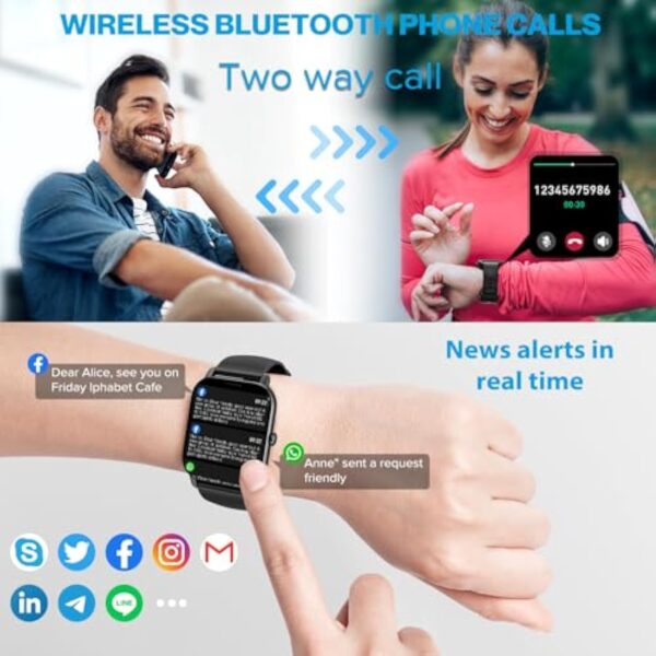 Aptkdoe Montre Connectée Femme Homme avec Appel Bluetooth, 1.85" HD Smartwatch Montre Sport avec 112 Modes de Sport/Podometre/Cardiofrequencemetre, Etanche IP68 Montre Intelligente pour iOS Android – Image 4