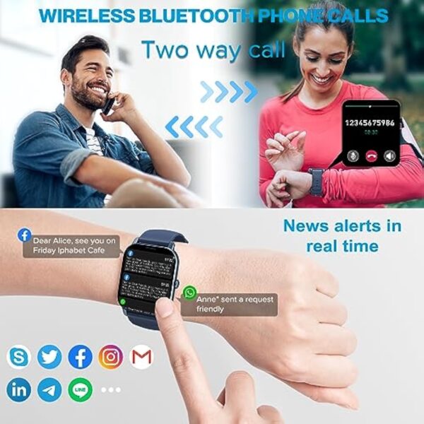 Aptkdoe Montre Connectée intelligente Femmes Homme avec Numérotation Fonction D'appel, 1.85" Smartwatch Sport avec 112Modes Sportifs/Podomètre/Sommeil, Etanche IP68 pour iOS Android Bleu – Image 4