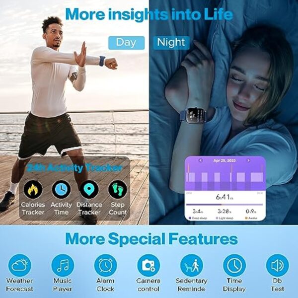 Aptkdoe Montre Connectée intelligente Femmes Homme avec Numérotation Fonction D'appel, 1.85" Smartwatch Sport avec 112Modes Sportifs/Podomètre/Sommeil, Etanche IP68 pour iOS Android Bleu – Image 5