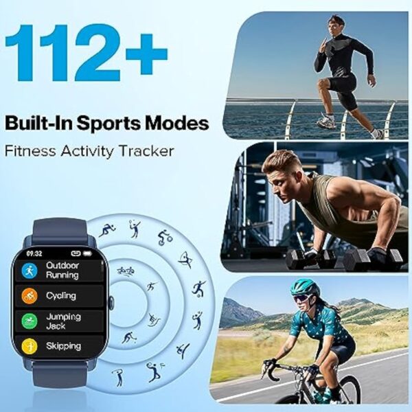 Aptkdoe Montre Connectée intelligente Femmes Homme avec Numérotation Fonction D'appel, 1.85" Smartwatch Sport avec 112Modes Sportifs/Podomètre/Sommeil, Etanche IP68 pour iOS Android Bleu – Image 6