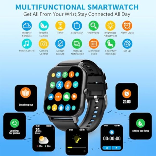 Aptkdoe Montre Connectée Femme Homme avec Appel Bluetooth, 1.85" HD Smartwatch Montre Sport avec 112 Modes de Sport/Podometre/Cardiofrequencemetre, Etanche IP68 Montre Intelligente pour iOS Android – Image 7