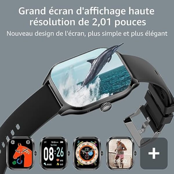 Asmoda Montre Connectée Homme Femme, 2.01" Full Touch Smart Watch avec Notifications, Répondre/Numéroter, Smartwatch avec Fréquence Cardiaque, Tensiomètre, Compteur de Calories pour Android iOS – Image 3