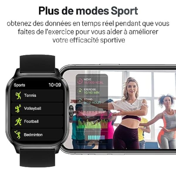 Asmoda Montre Connectée Homme Femme, 2.01" Full Touch Smart Watch avec Notifications, Répondre/Numéroter, Smartwatch avec Fréquence Cardiaque, Tensiomètre, Compteur de Calories pour Android iOS – Image 4