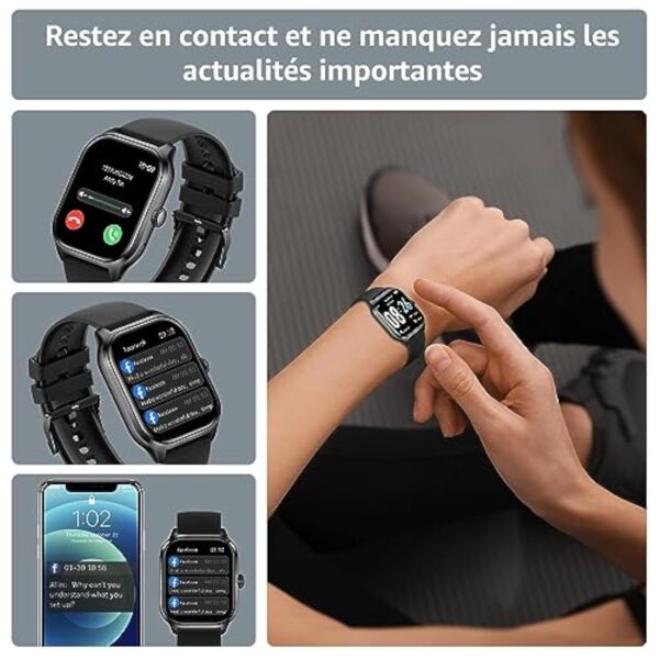 Asmoda Montre Connectée Homme Femme, 2.01" Full Touch Smart Watch avec Notifications, Répondre/Numéroter, Smartwatch avec Fréquence Cardiaque, Tensiomètre, Compteur de Calories pour Android iOS – Image 7