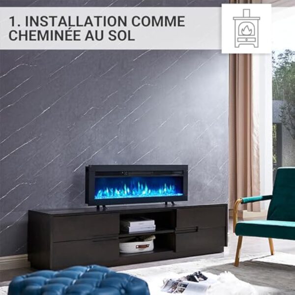 BALDERIA Agnes 40" Foyer Électrique - Foyer électrique encastré avec Chauffage 1000/2000 W, Effet de Flamme 3D réaliste, Télécommande programmable, Minuterie, Thermostat - Noir – Image 3