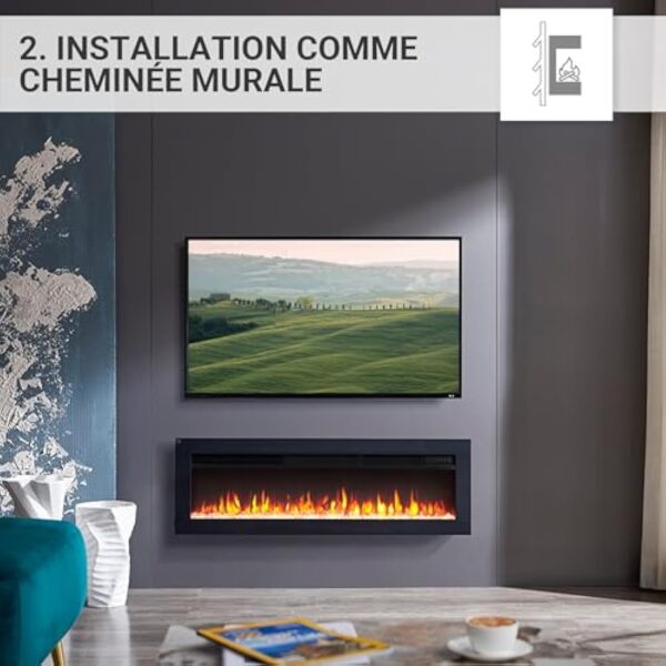 BALDERIA Agnes 40" Foyer Électrique - Foyer électrique encastré avec Chauffage 1000/2000 W, Effet de Flamme 3D réaliste, Télécommande programmable, Minuterie, Thermostat - Noir – Image 4